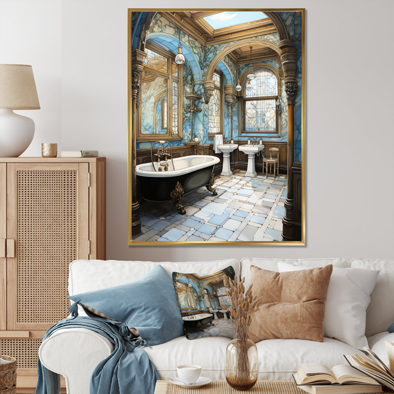 «Bathroom Elegant Mon monochrome», reproduction d'art sur toile encadrée, H 40 po x l 30 po, Cadre flottant doré