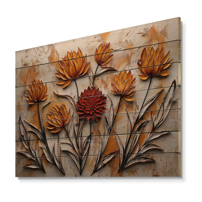 White Orange Sunset Thistle Song Harmony II - Thistle Wood Wall Decor - On Natural Pine Wood