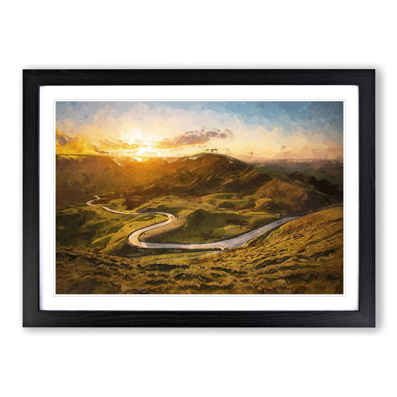 Mam Tor in the Peak District in Abstract - Picture Frame Graphic Art Print, 50cm H x 76cm W x 2cm D, Black