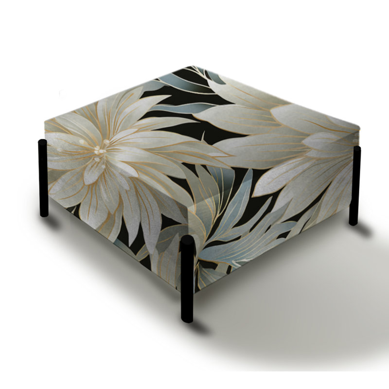Motif de fleurs exotiques gris et blanc - grand repose-pieds carré floral