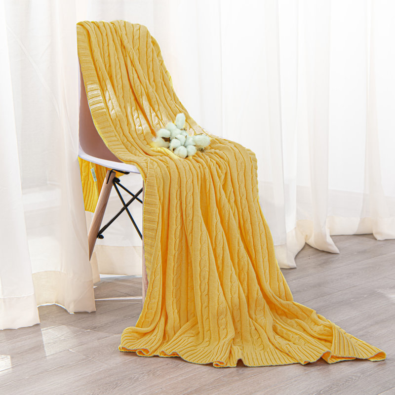 Couverture en coton tricoté , Jaune, L 67 po x l 51 po