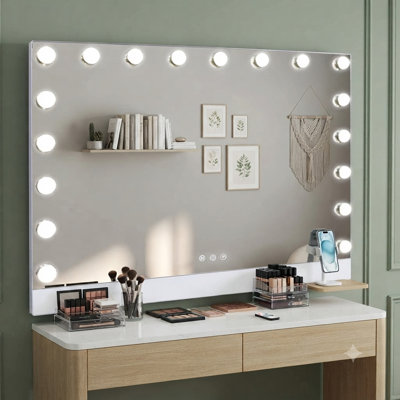 Miroir de maquillage DEL LifeSky 31,5 po avec éclairage : Miroir de maquillage Hollywood ultra-fin de 0,6 po avec télécommande et support magnétique pour téléphone - 18 ampoules DEL - Équipement professionnel pour studio de maquillage - Utilisation murale ou sur table