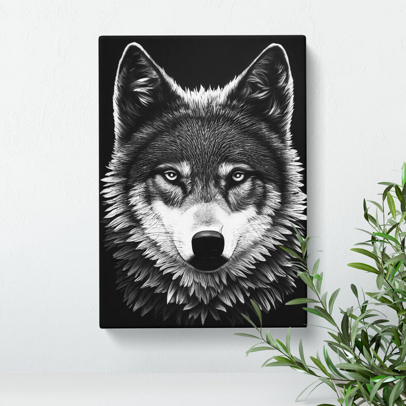 Monochrome Wolf No.5 - Wrapped Canvas Print, 50cm H x 35cm W x 3cm D, Wrapped Canvas