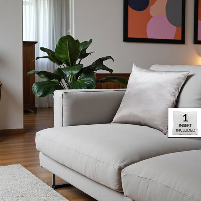 Germaine Silver Finish Satin Fabric Square Couch Throw Pillow, 17.75" H X 17.75" W X 5.84" D