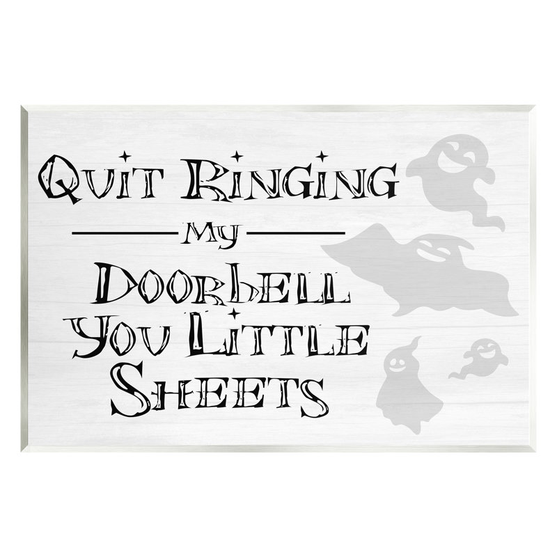 Funny Halloween Typography Phrase Smiling Ghosts Silhouettes MDF Wall Art