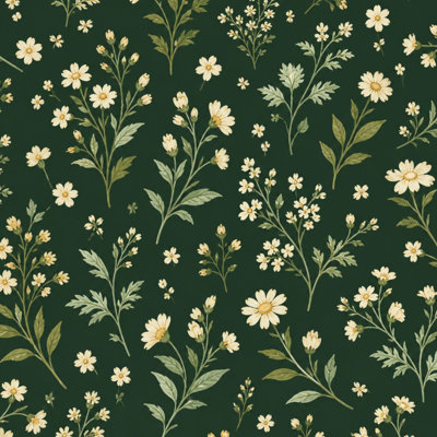Papier peint auto-adhésif à motif floral vert foncé rétro avec motif floral et fleurs de marguerite de style rustique amovible mural pour armoires de cuisine de chambre à coucher 17,7 po x 118 po