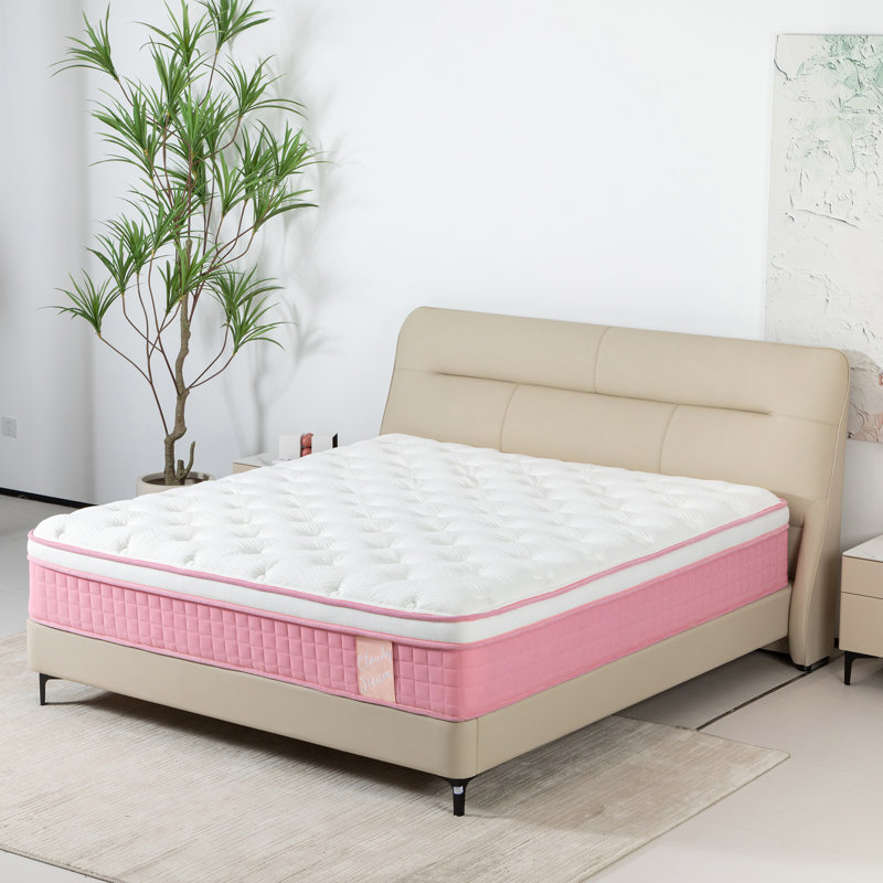 Housse tricotée en mousse à mémoire de forme pour matelas hybride QUEEN 12 pouces Certipur-US rose