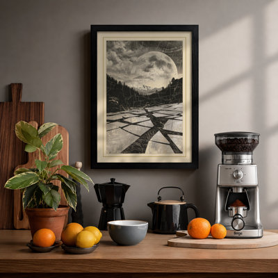 Moon Over Still Water Scandinavian - Framed Print