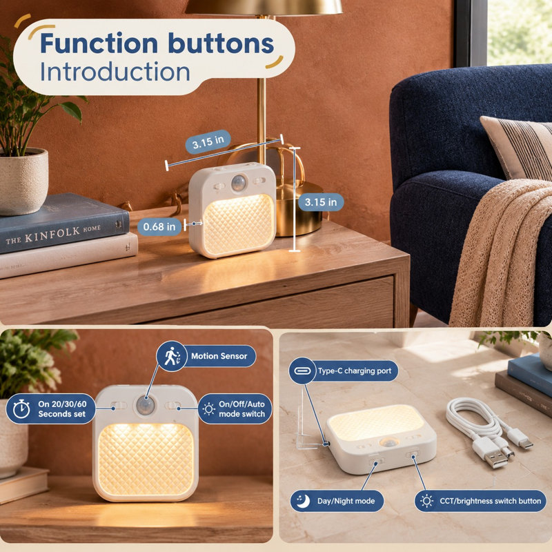 Pour les escaliers, les chambres, les salles de bain, les véhicules récréatifs ou les placards, cette lampe de nuit à détecteur de mouvement combine un fonctionnement rechargeable avec une connexion de type C.