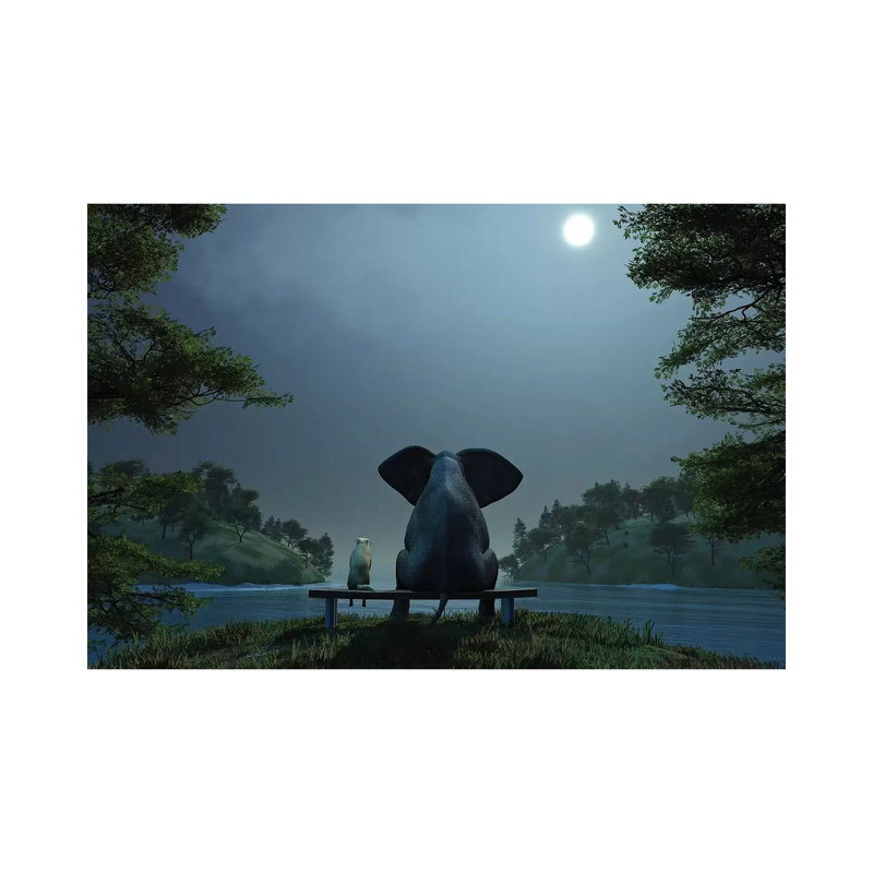 Éléphant et chien la nuit d’été, Pas de tapis, H 26 po x l 40 po x P 1,5 po, Toile tendue