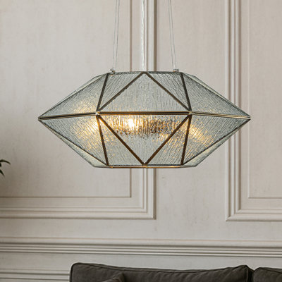20'' 6-light Dimmable Modern Geometric Chandelier With Textured Glass Accents Unique Statement Pendant Light For Dining Room Living Room