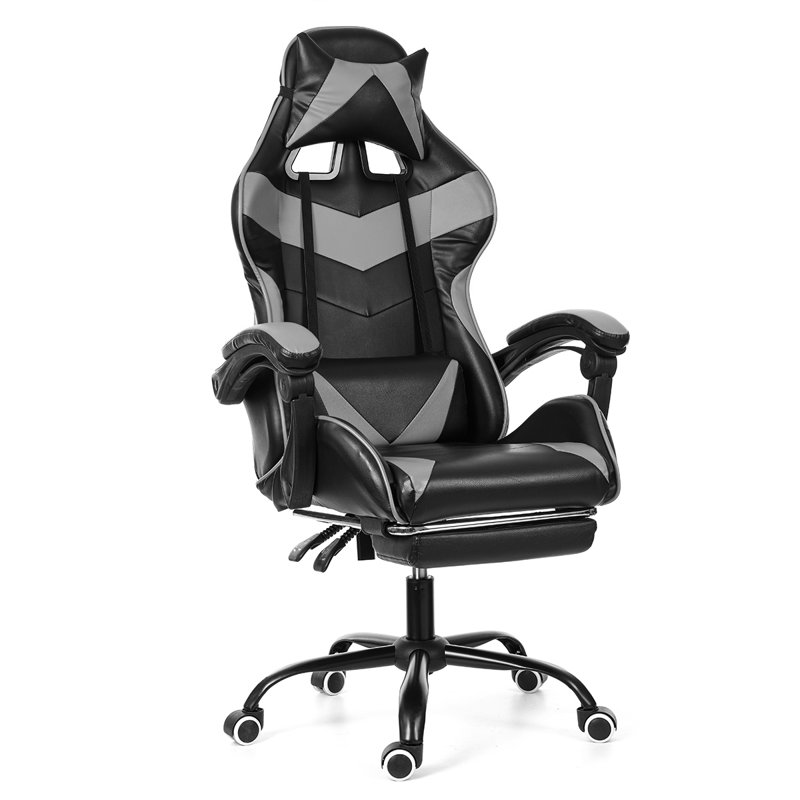 Fauteuil PC et de course avec repose-pieds, Gris foncé