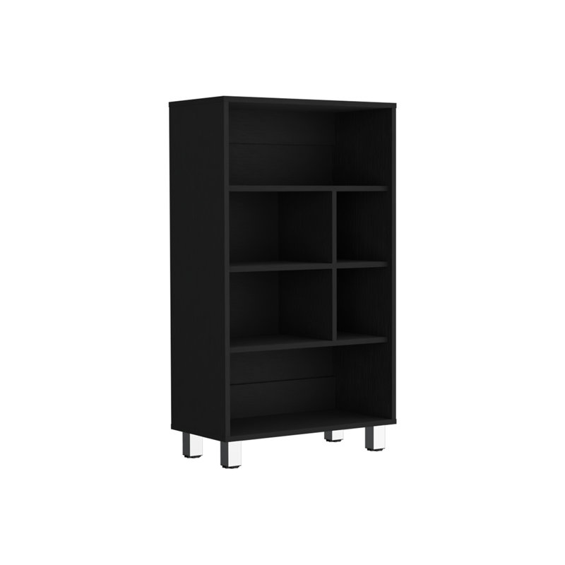  Bibliothèque Akiak, 6 tablettes, 4 pieds, salon, Noir, noir, noir, noir