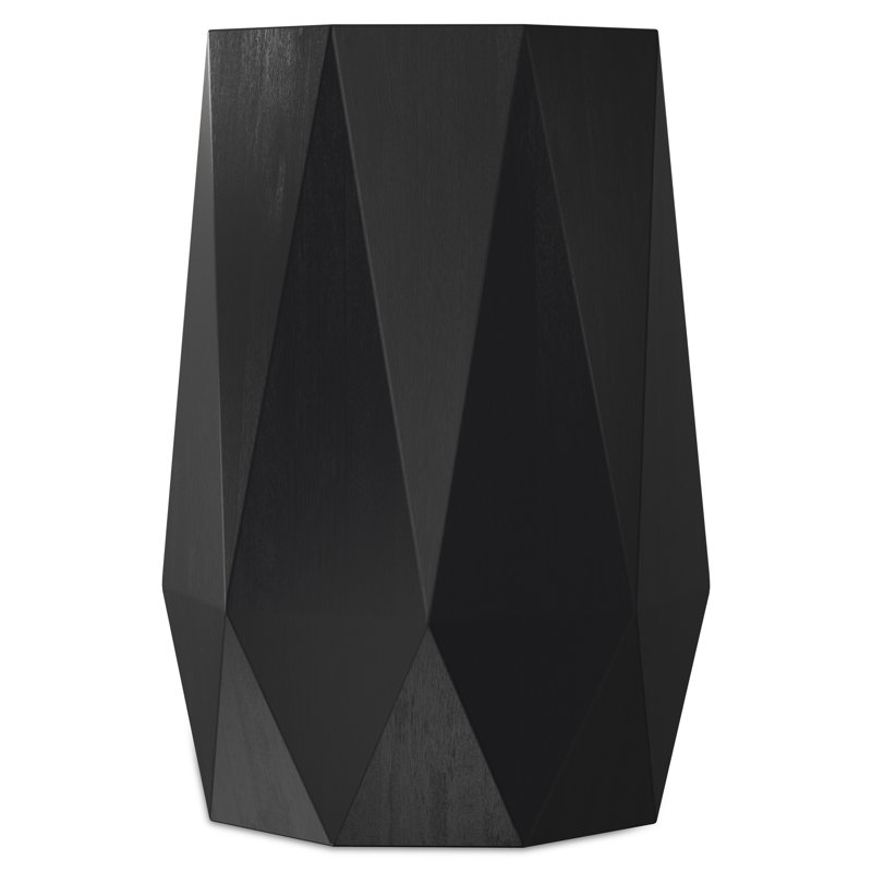 Table d'appoint en bois d'acacia massif, 38 cm L x 38 cm P x 53 cm H, bois, monobloc, table d'appoint, noir, motif géométrique octogonal