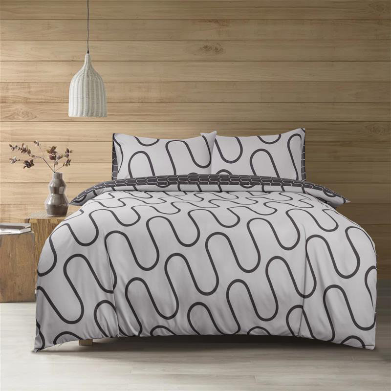 Microfiber Duvet Cover Set Set, Black/Grey, Double Duvet Cover + 2 Standard Pillowcases