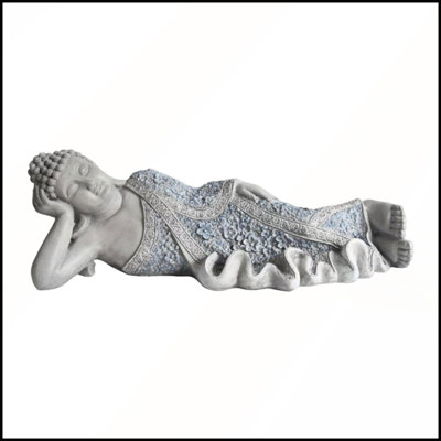 Oriental Reclining Buddha Sculpture Vintage Porcelain Pattern Sleeping Buddha Statue Meditation Decor Figurine for Tatami Tea Room Bedroom