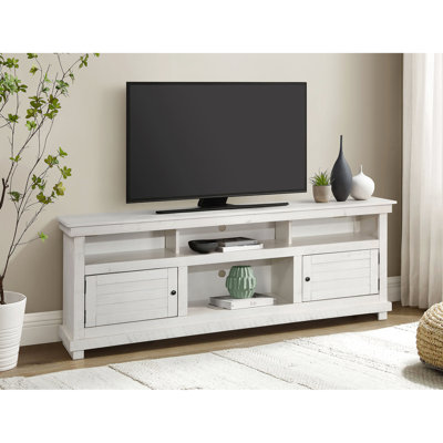 Style Tv Stand In Distressed White, 70 Inches Wide, With Six Compartments For Organizing Entertainment Components White And Two Open Shelves, Suitable - 79 Flat Panel Tvs Modern Decor