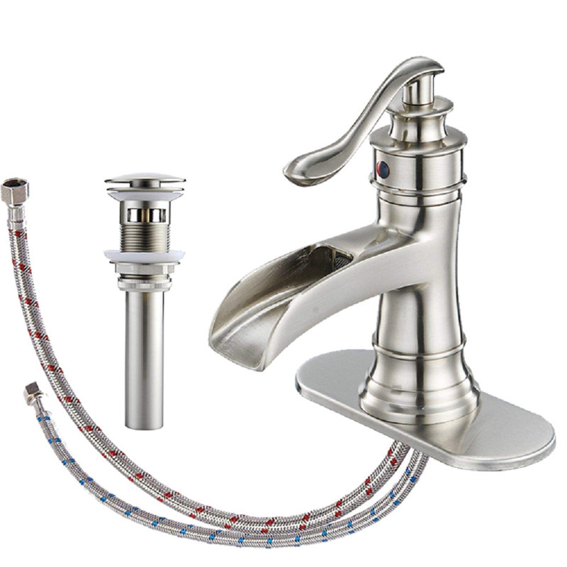 Single-Hole Single-handle Bathroom Faucet with Drain Assembly, Brushed Nickel