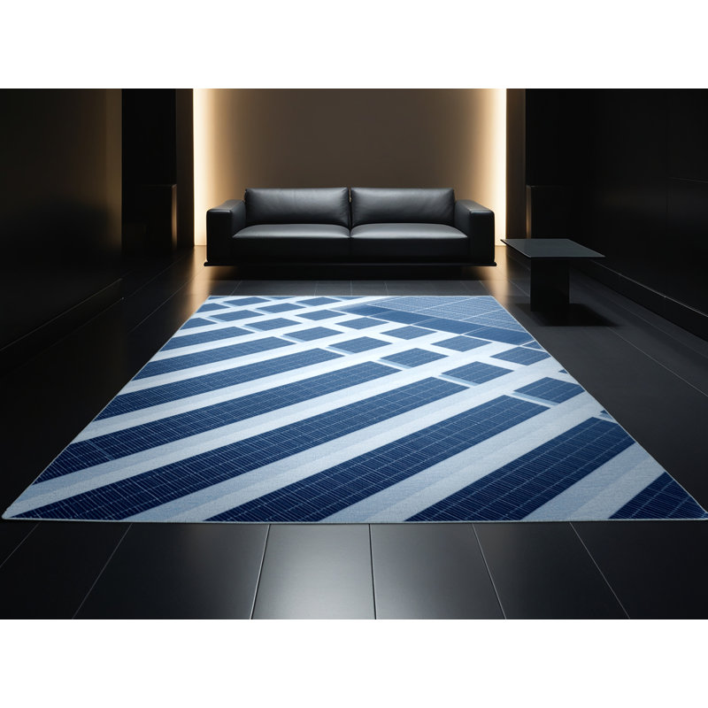 Soft Plush Ormes Solar Panel Array Modern & Contemporary Area Rug in Blue – SkyBlue Binding, 6x9