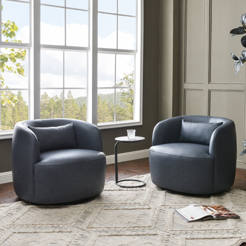 Bruschi 34" W Faux Leather Swivel Armchair, Navy
