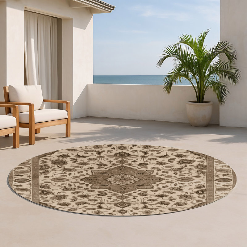 Tapis gris d'intérieur et d'extérieur Tabriz, Rond 5 pi