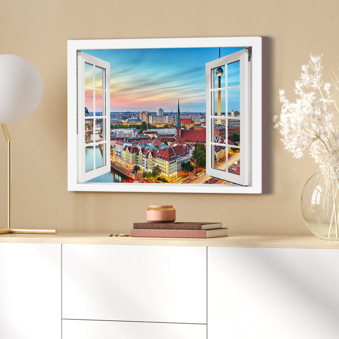 Premium Leinwanddruck – Leinwandbild Berlin Panorama im Fenster