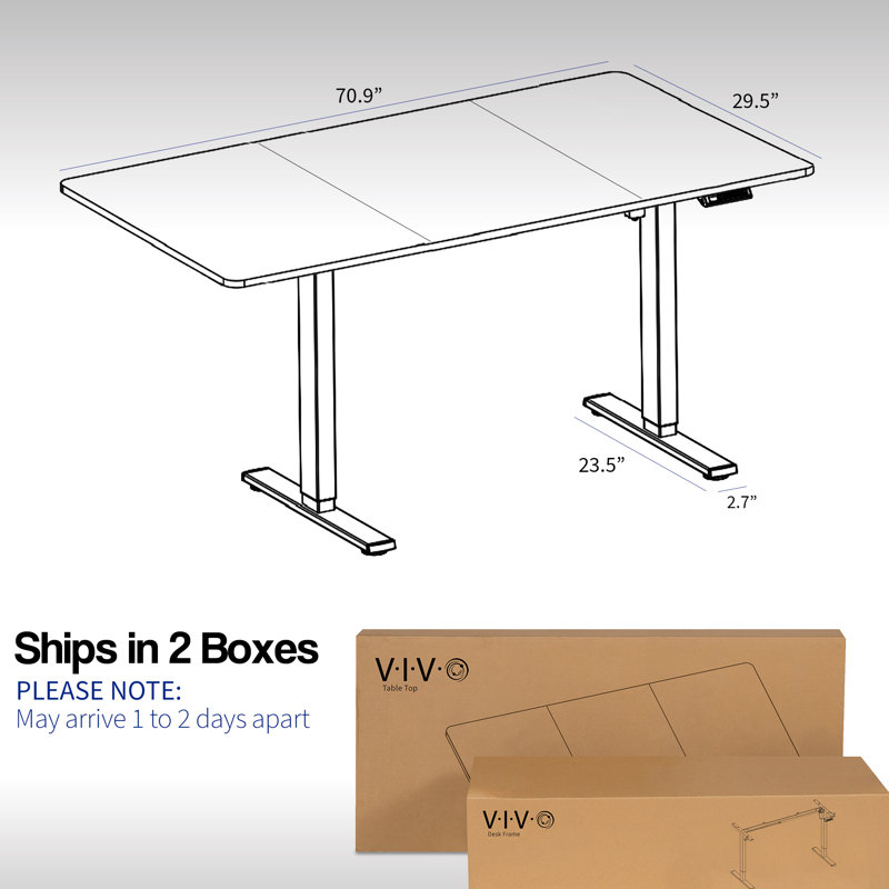 VIVO Single Motor Electric Desk with Push Button Memory Controller, Vintage Brown/Black, 48.5" H x 71" W x 30" D