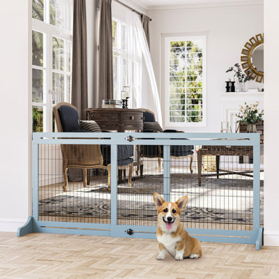 Extra Wide Pet Gate, 72" W X 26.58" H, Adjustable For House, Hallway, Doorway, Patio Barrier, Blue-grey Gate - 26.58", Blue-grey, Length Dogs & Cats,