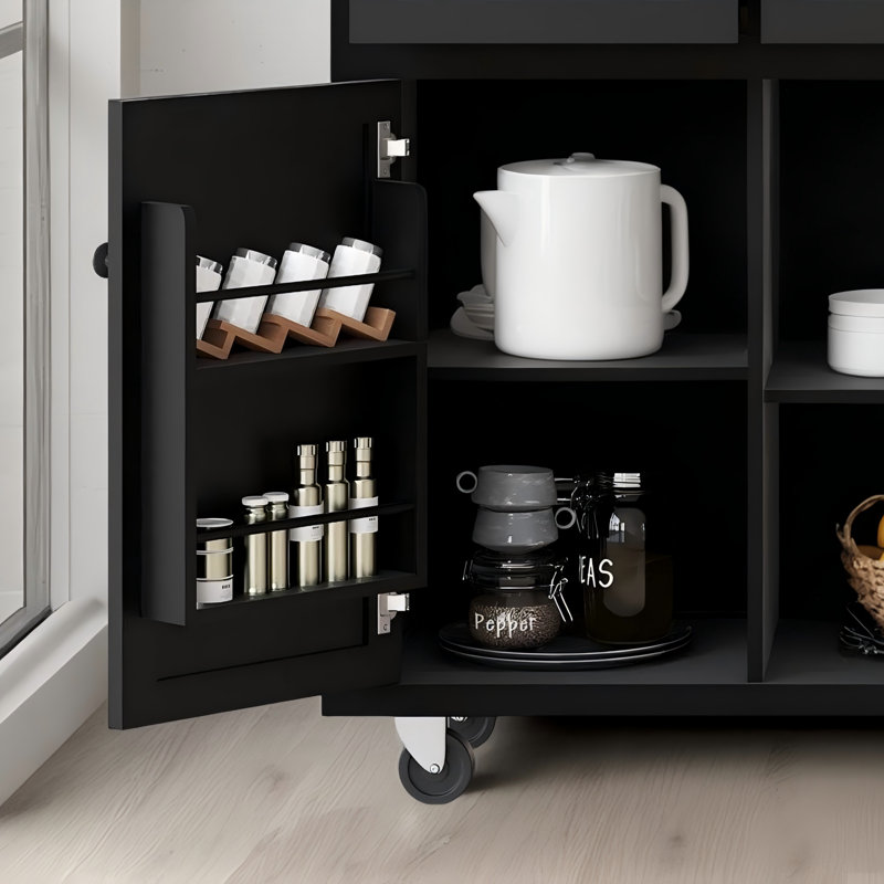 Kitchen Cart: With Rubberwood Flip-top, Interior Storage Shelves In Cabinet Doors, 5-wheel Design, Storage Cabinets And 3 Dining Drawers.