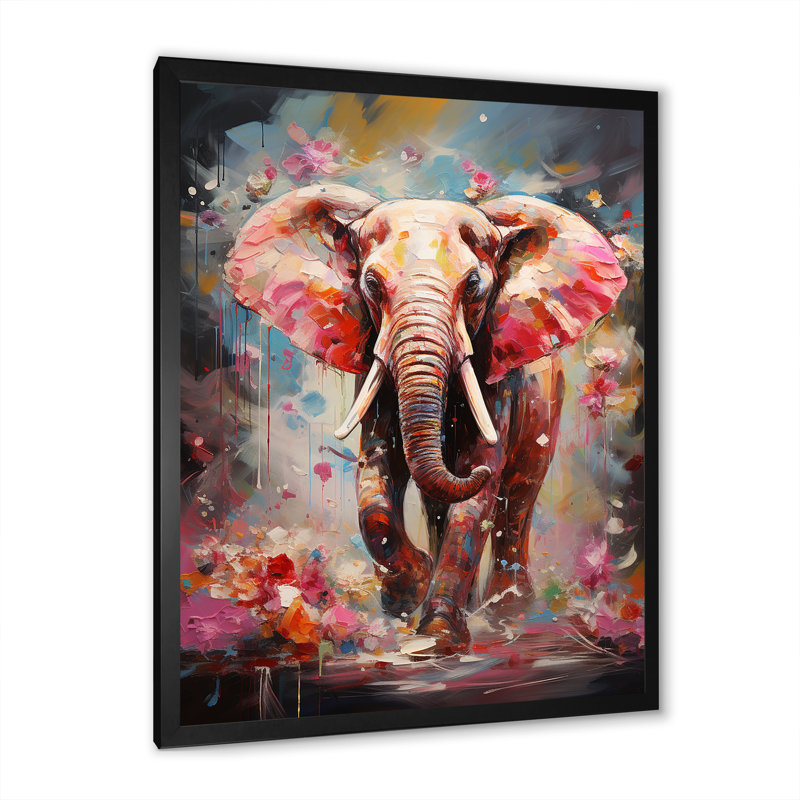 Imprimé sur toile, éléphant rose, H 40 po x l 30 po x P 1,5 po, Cadre simple noir