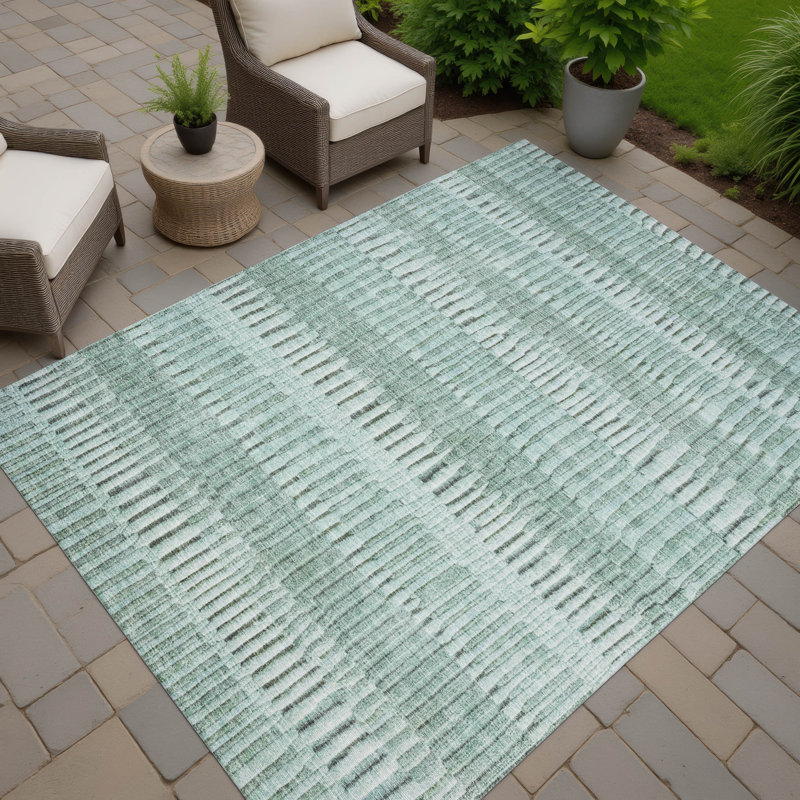 Machine Washable Indoor/Outdoor Chantille ACN2807 Stripes Rug, Teal, 10' x 14'