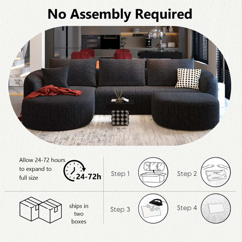 Ensemble de canapé modulaire Boneless, Orienté à gauche (vu de face), H 33,86 po x l 111 po x P 72 po, Noir