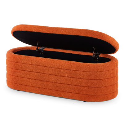 Orange Storage Bench With Fabric Upholstery - Offers Soft And Comfortable Seating Modern Ideal For Living Spaces