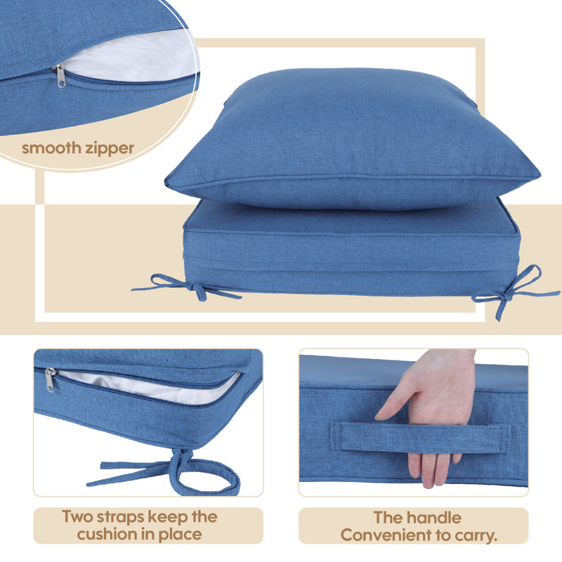 Outdoor Deep Seat Cushions 24 X 24In,Waterproof Fade Resistant Replacement Seat Cushions With Handle And Remove Cover, Patio Cushions For Outdoor Furniture,Bench,Garden