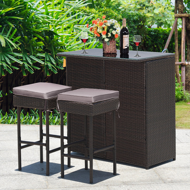 Cahmari 2 - Person Patio Dining Set with Rectangular Table , Cushions Included, Grey