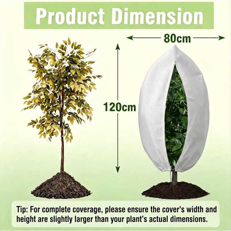12 Pack Plant Covers Freeze Protection, 120x80cm Frost Cloth Bags, Reusable Frost Blankets w/ zipper. Non-woven breathable fabric. Guards against frost, birds, insects