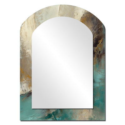 Beige And Green Forms In Painting I - Abstract Painting Asymmetrical Mirror, Beige Unique Shape Unique Wall Mirror, Printed Metal Art