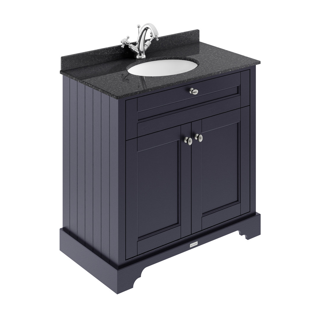 Old London Floor Standing 2 Door Vanity Unit - 800mm - Twilight Blue - Black Marble Top - Image 2