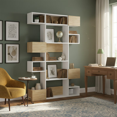 67'' Tall Geometric Bookcase With Multi-Shelves