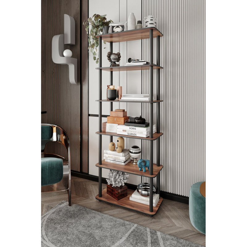 Modern Walnut Bookshelf, 23.6 x 68.1 x 11.8 Inches | 100% MDF with Compressed Kraft Legs | Stylish Brown Solid Color Design, Perfect for Home Office & Living Room | Durable & Space-Saving Storage Solution