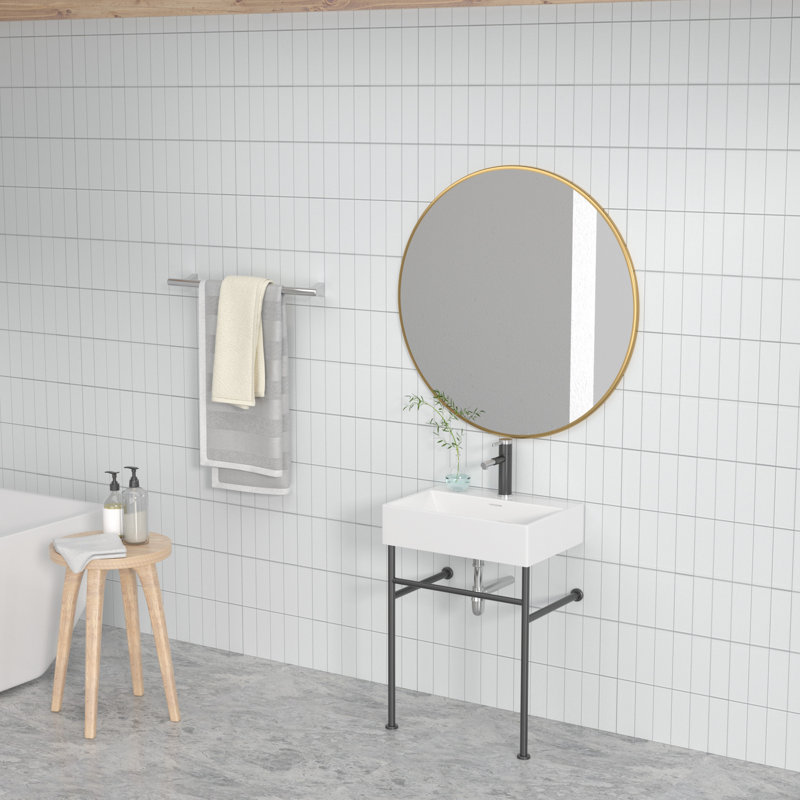 Kichae 16.5'' Ceramic Rectangular Bathroom Sink with Overflow, White/Black