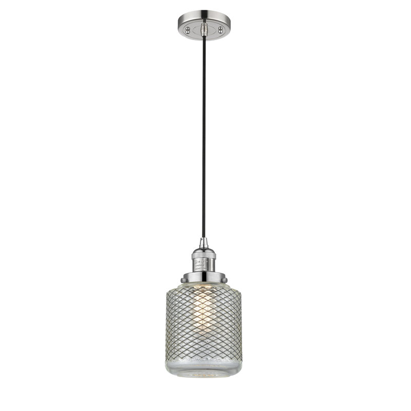 Luminaire suspendu cylindrique 1 lumière Iyana, Nickel poli, Ampoule DEL 6 watts Vinage