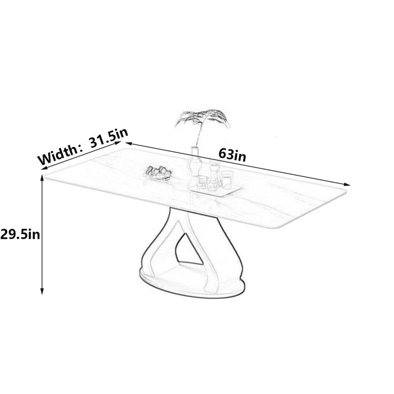 Table de salle à manger moderne italienne, H 29,5 po x L 63 po x l 31,5 po