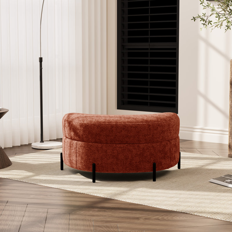 Repose-pieds rembourré avec rangement Moon, Chenille terre cuite