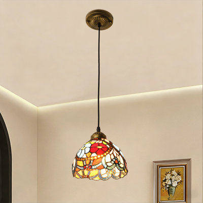Mini-luminaire suspendu en verre coloré à motif Tiffany, 1 lumière avec cordon réglable