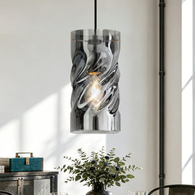 1-Light Modern Glass Pendant Light, 8.66"W Gray