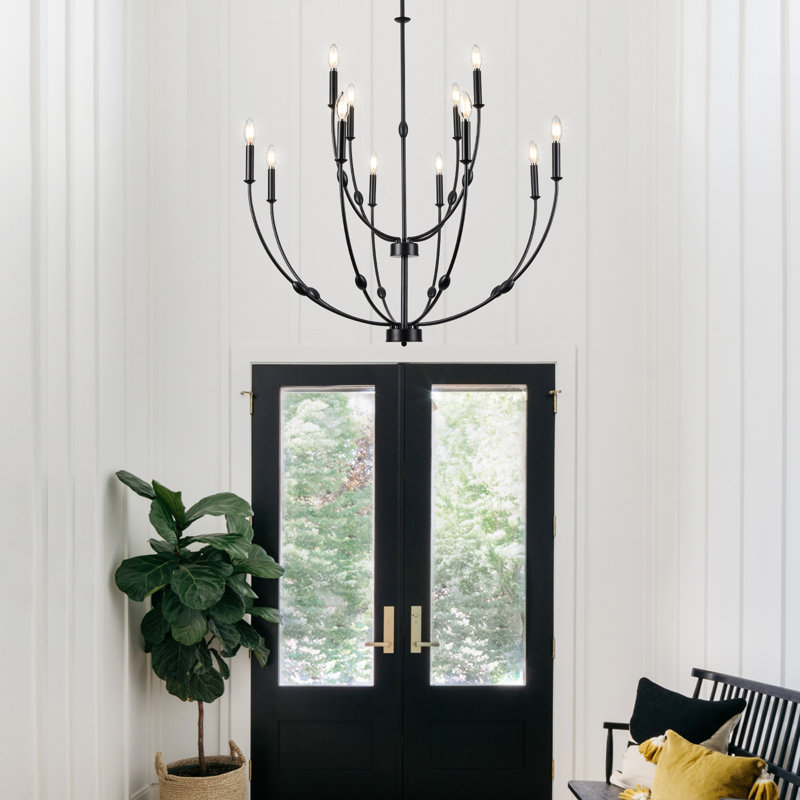 12-lights Black Farmhouse Chandelier For High Ceilings, Black