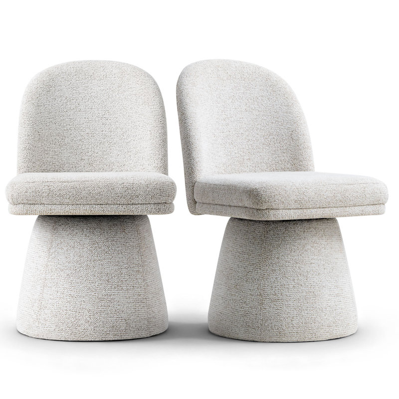 Upholstered Tweed Fabric Swivel Dining Chairs, Cream