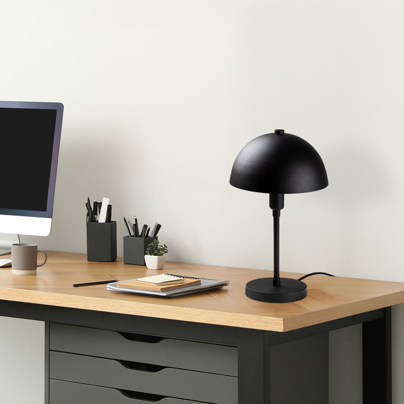 Modern Industrial Table Lamp, Black Metal Body, 7.9 x 7.9 x 13.8 inches | Ø7.9 inches Shade, 0.8 inches Base Plate | 6.6 ft Cable with On/Off Switch, E14 Socket (Max 40W) | Stylish Lighting for Home & Office Décor