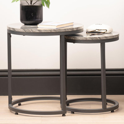 Aryauna 50cm Round Nesting Table for Living Room, MDF Top Nest of Tables, Sofa Side End Table